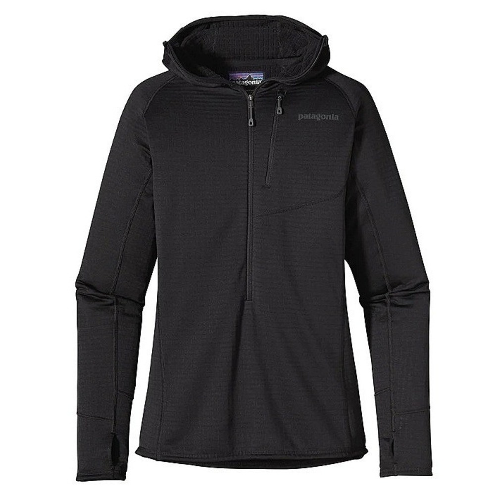 Patagonia Women's R1 Fleece Polartec Pullover Hoodie Black Size M Monograms EUC